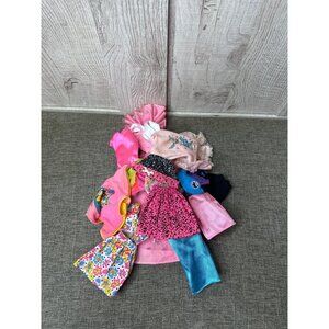 Vintage Lot Of 12 pcs Genuine Barbie Clothes Pink & Blue Satin Floral Disney